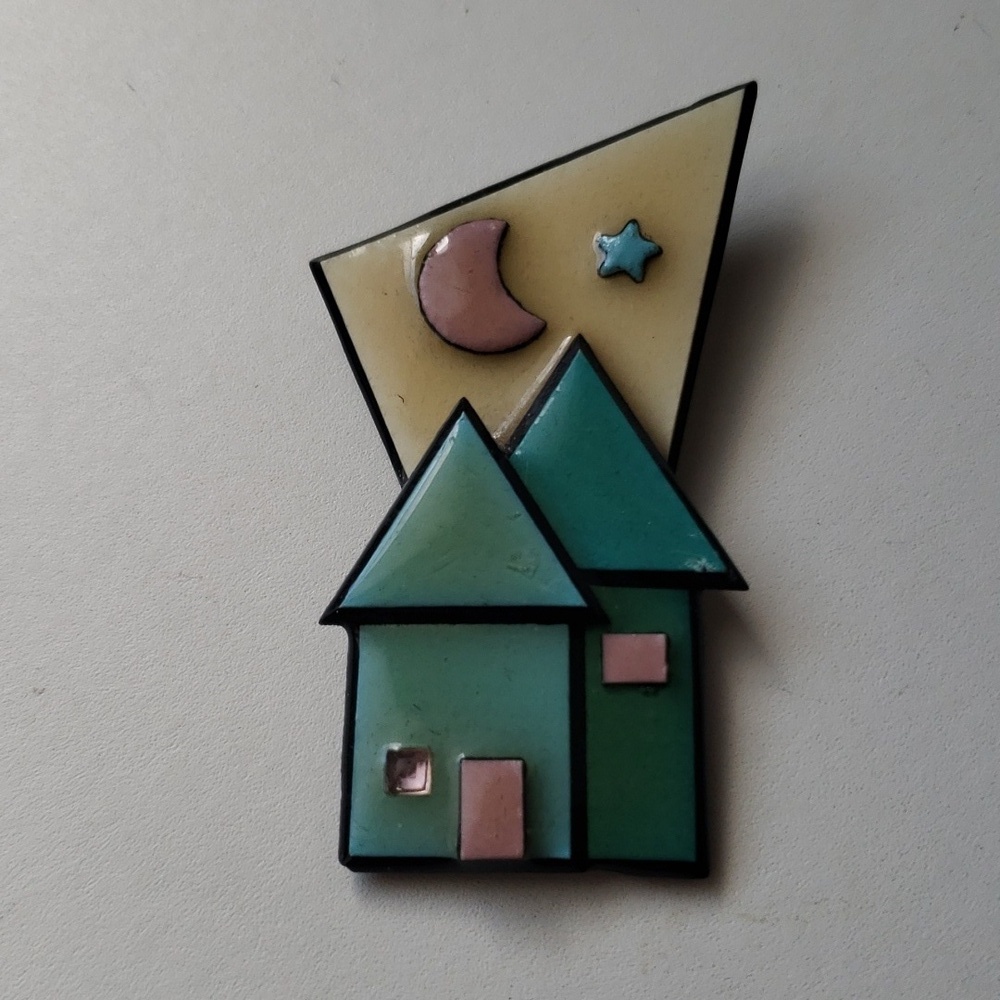 VINTAGE 1990s, Resin Pin, Resin Brooch, House, Moon and Star Pin, Funky Pin - Picture 4 of 7
